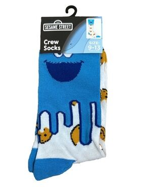 Sesame Street Cookie Monster Blue and White Crew Socks